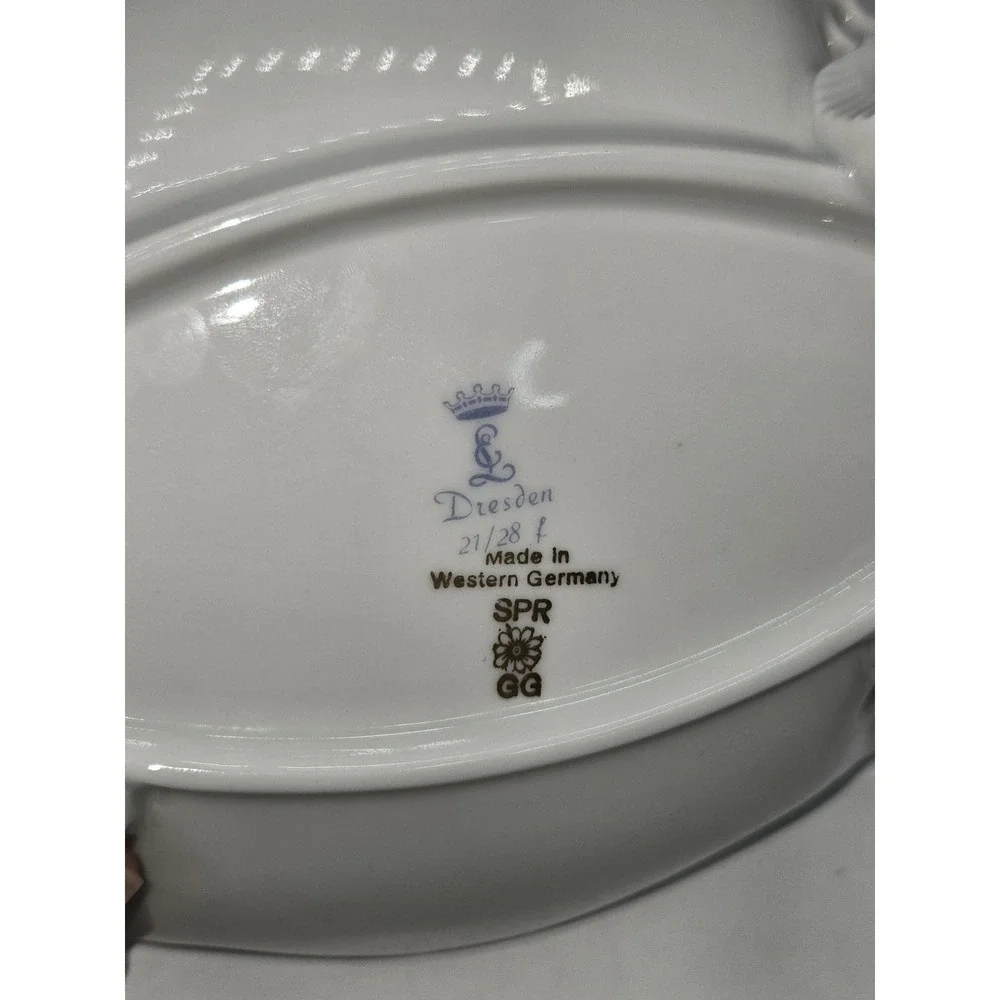 Dresden Porcelain Reticulated Floral Centerpiece Bowl Footed White Gold Western
